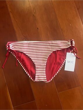 Sky Red Swim Bottom with White Trim